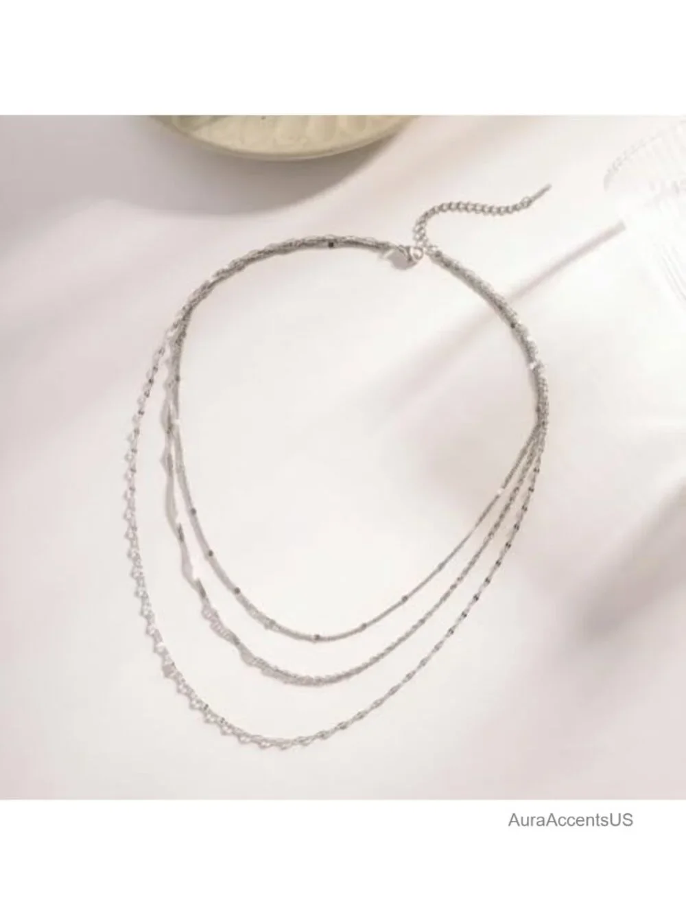 3-Layer Titanium Steel Layered Necklace Set for Women 14K Gold Plated